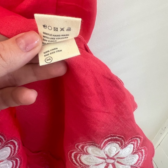 Innika Choo Madonna Phulnan Embroidered 100% Linen Floral Red Tea Dress - Picture 7 of 9